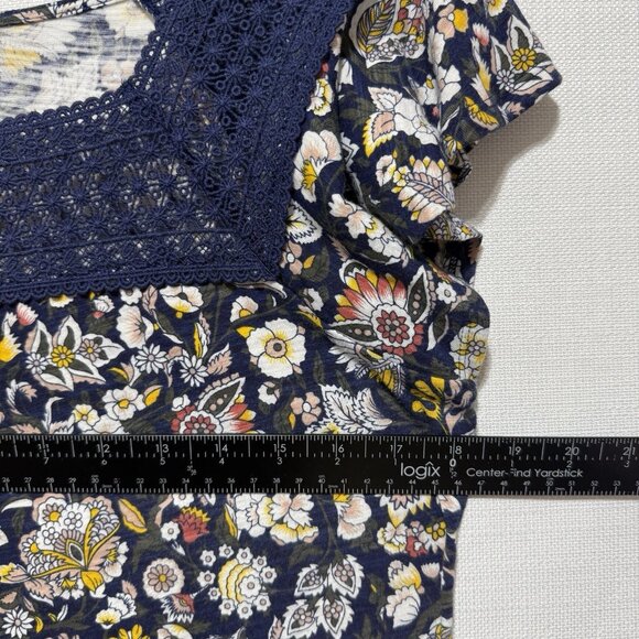 Liz Claiborne Blue Flower Lace Square Neck Blouse Cap Short Sleeve Women's Sm - Picture 6 of 7